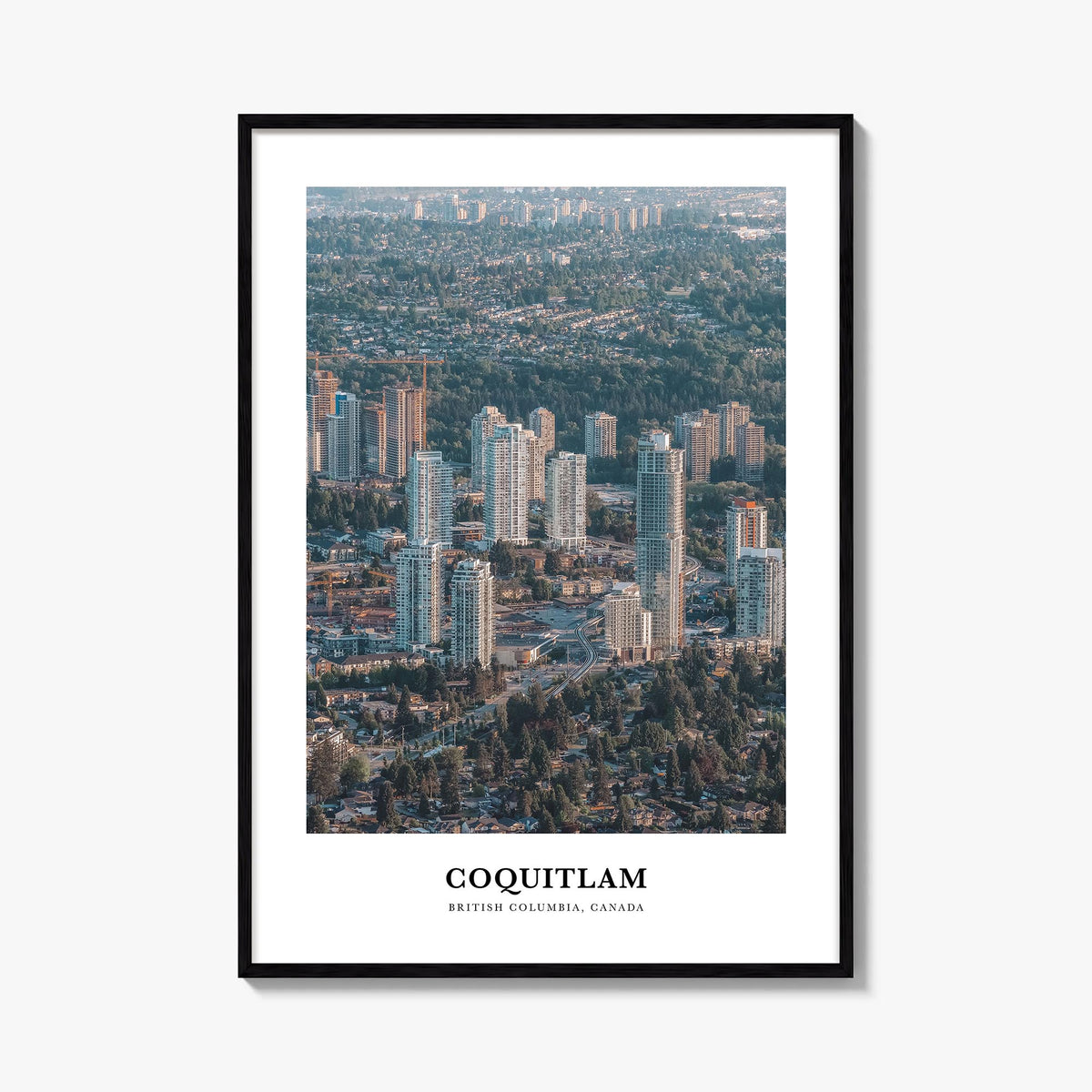 Coquitlam no. 1 colorful classic poster of British Columbia, Canada – vertical wall art, unframed print shown in interior moc