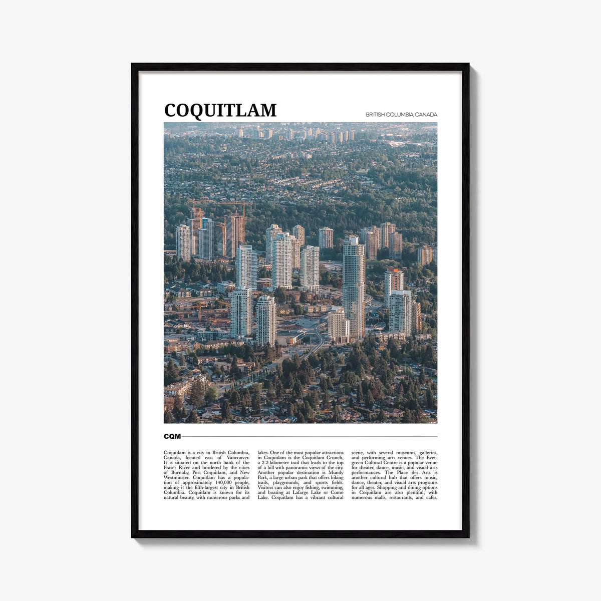 Coquitlam no. 1 colorful travel poster of British Columbia, Canada – vertical wall art, unframed print shown in interior mock