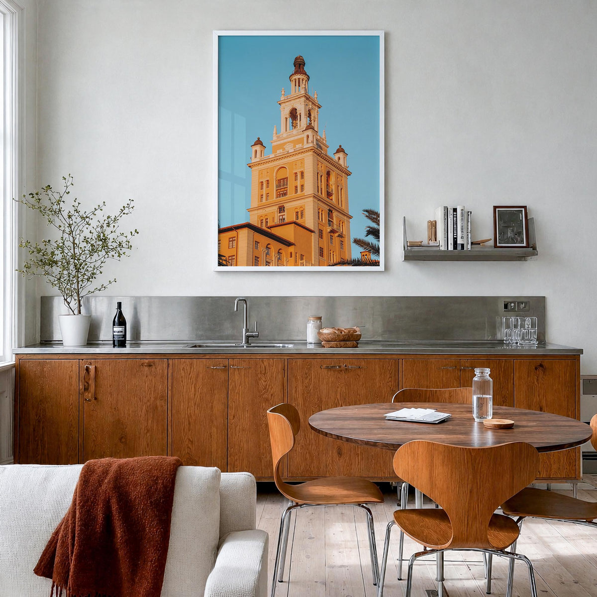 Coral Gables no. 3 colorful photo poster of Florida, USA – vertical wall art in white wood frame, hanging on wall