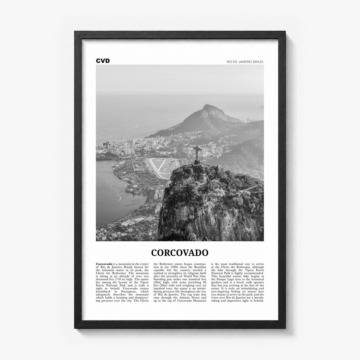 Corcovado Newspaper Poster in a black wood frame