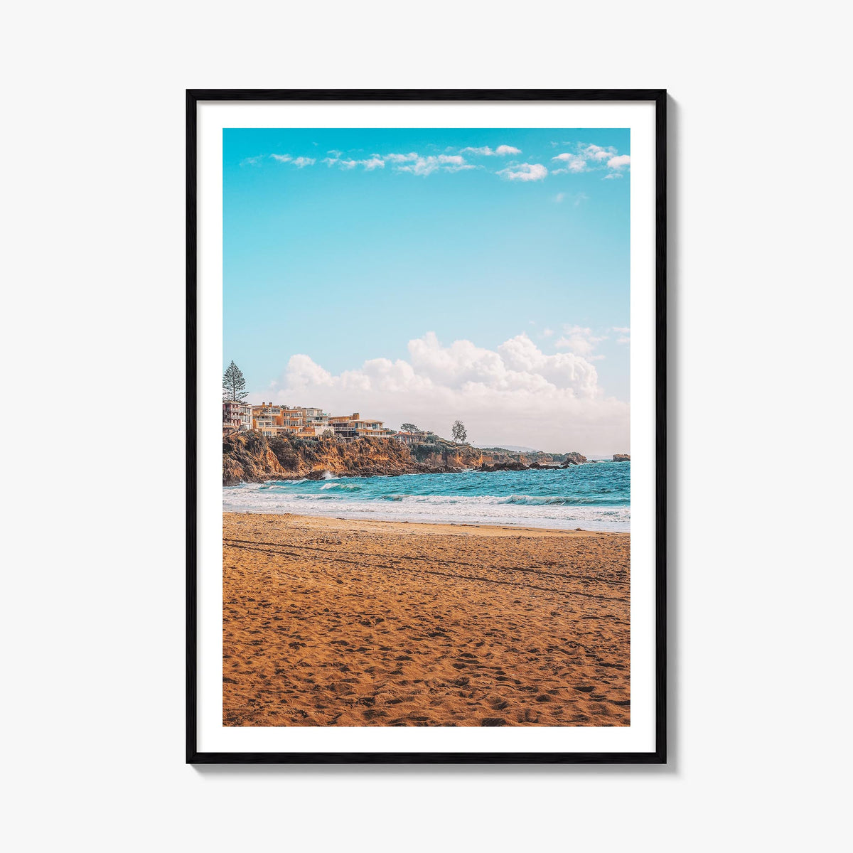 Corona del Mar colorful photo poster of Newport Beach, California – vertical wall art, unframed print shown in interior mocku