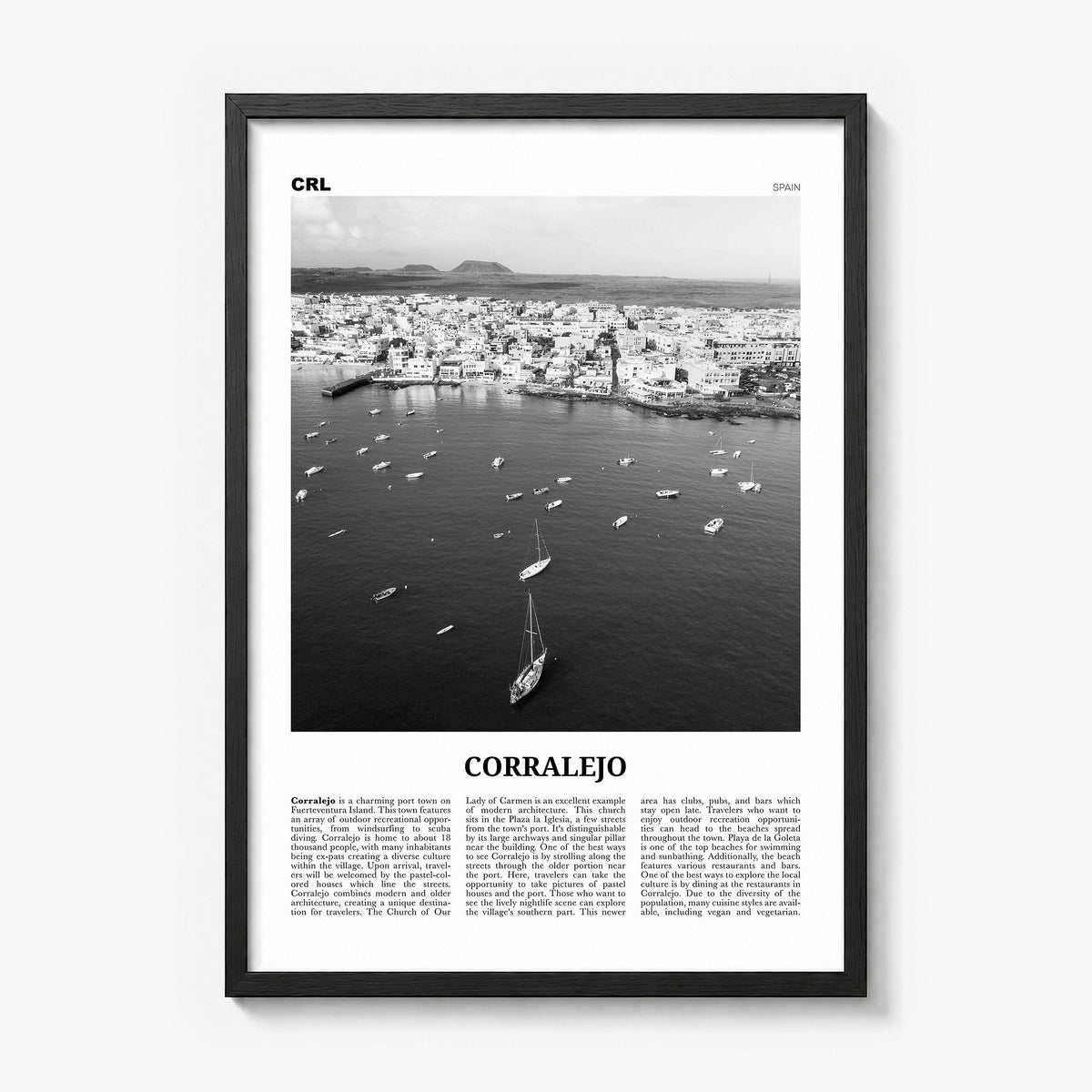 Corralejo Newspaper Poster in a black wood frame