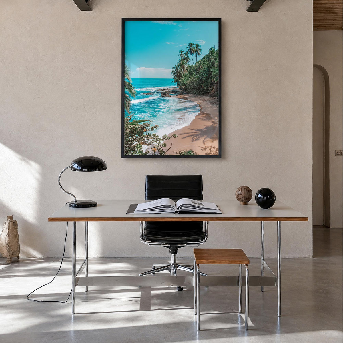 Costa Rica colorful photo poster of Central America – vertical wall art in black wood frame, hanging on wall