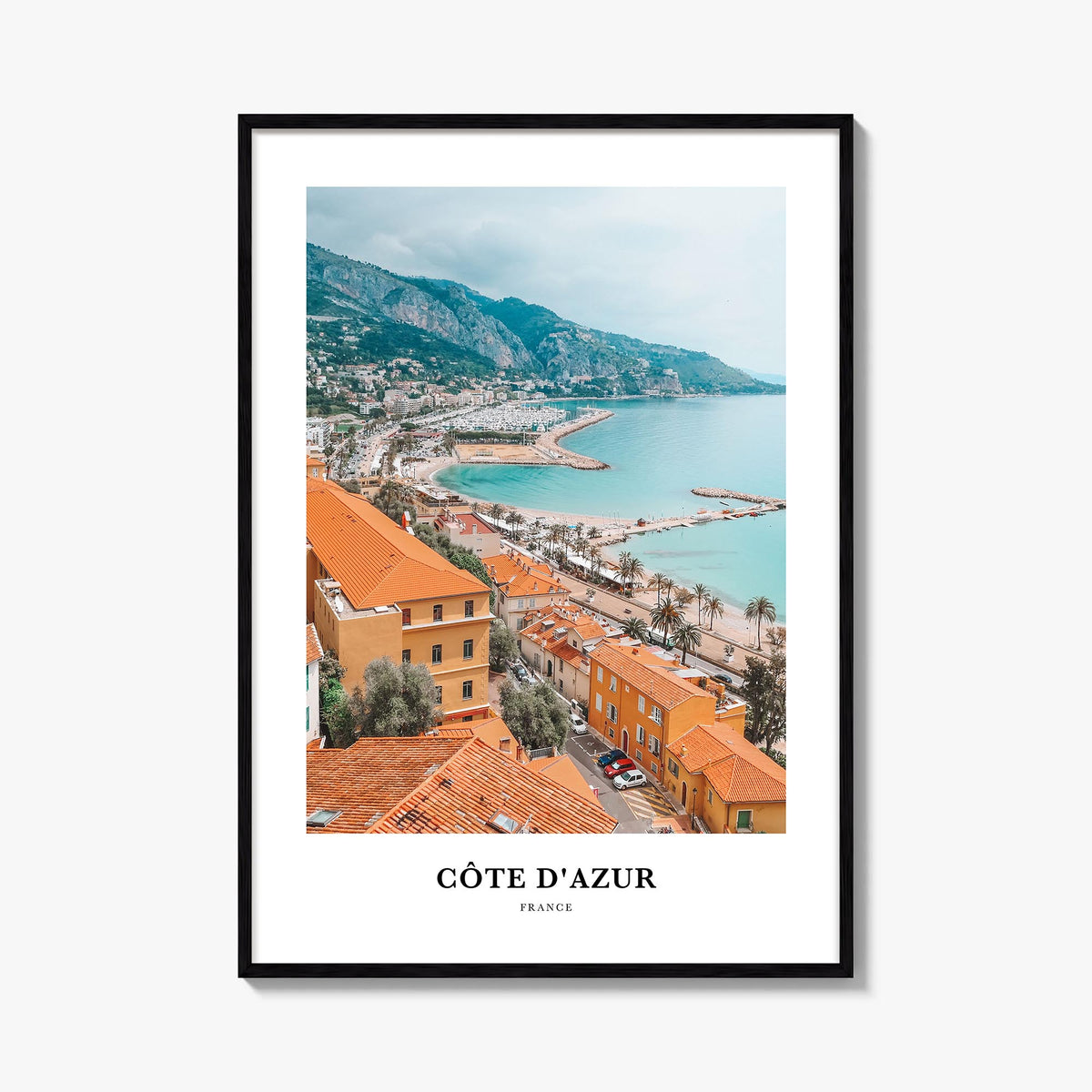 Côte d'Azur no. 1 colorful classic poster of France – vertical wall art, unframed print shown in interior mockup