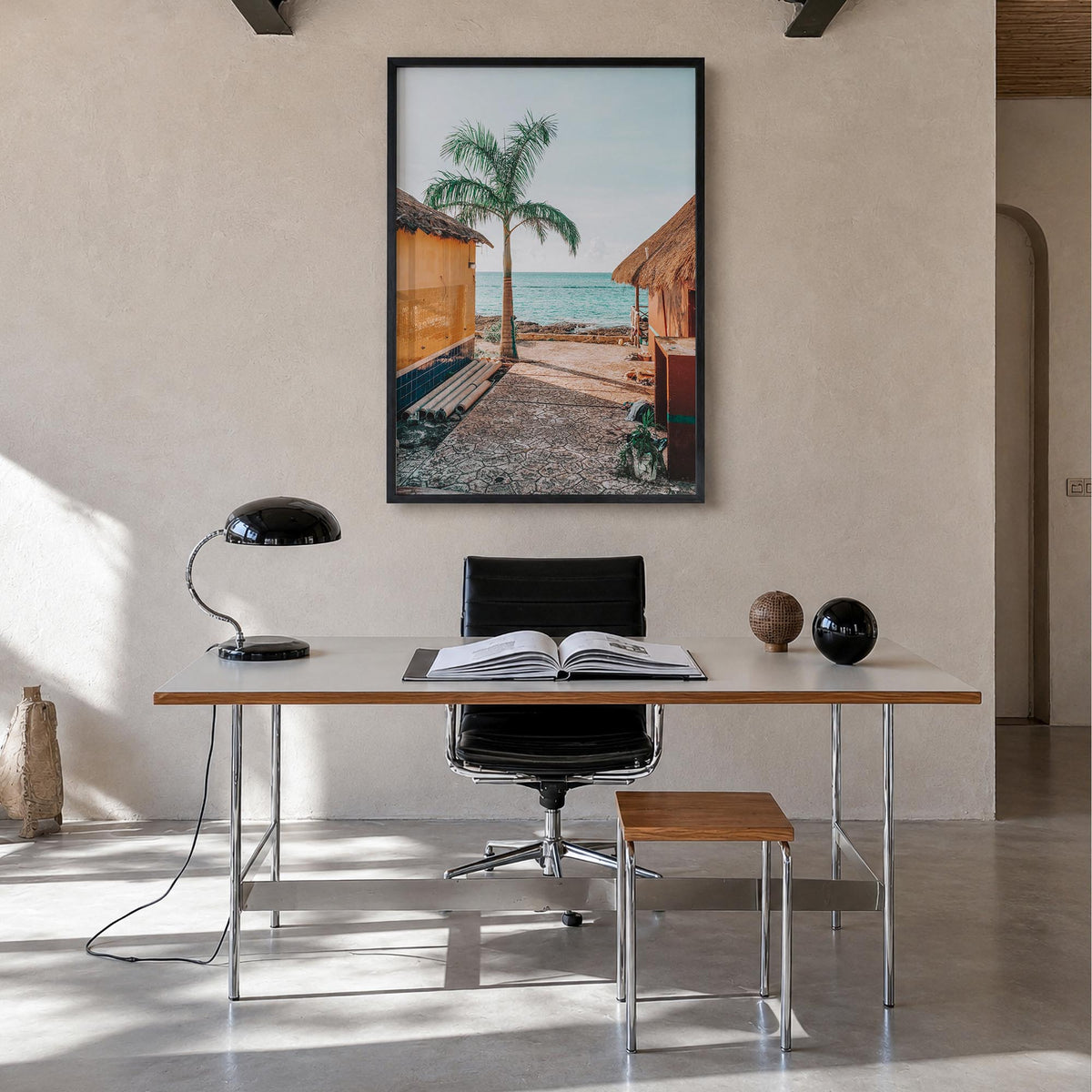 Cozumel no. 1 colorful photo poster of Mexico – vertical wall art in black wood frame, hanging on wall