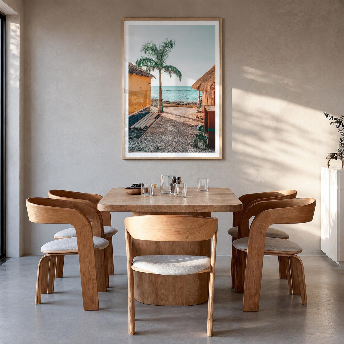 Cozumel no. 1 colorful photo poster of Mexico – vertical wall art in natural wood frame with white border, hanging on wall