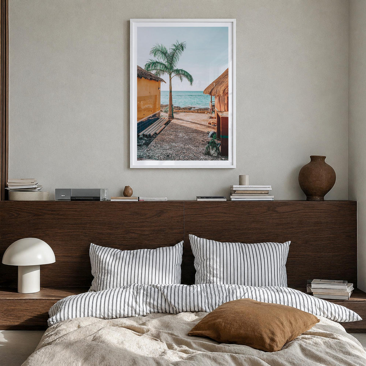 Cozumel no. 1 colorful photo poster of Mexico – vertical wall art in white wood frame with white border, hanging on wall