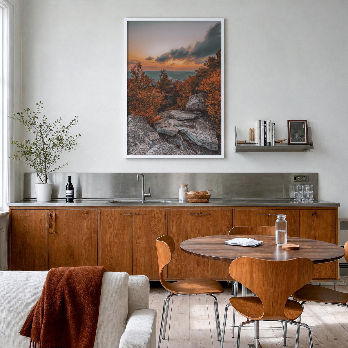 Cragsmoore colorful photo poster of New York, USA – vertical wall art in white wood frame, hanging on wall