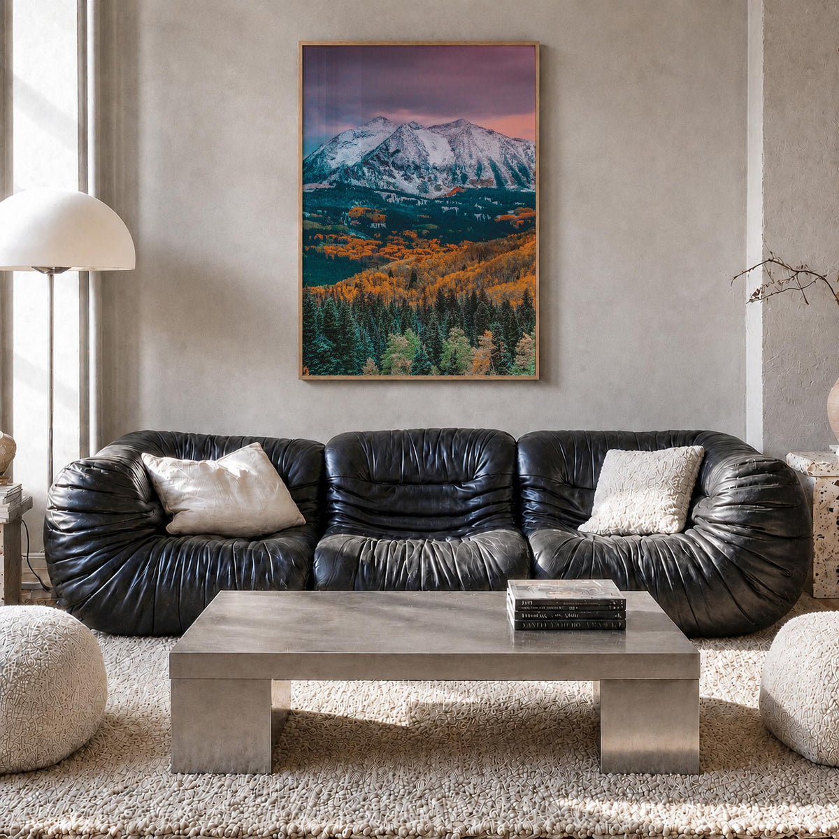 Crested Butte colorful photo poster of Colorado, USA – vertical wall art in natural wood frame, hanging on wall