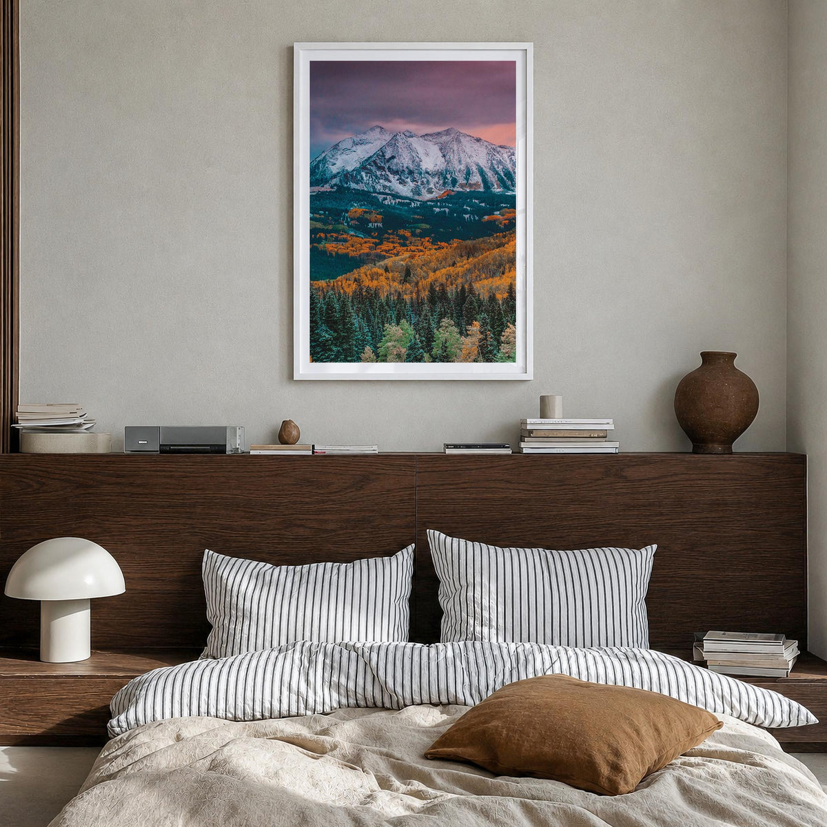 Crested Butte colorful photo poster of Colorado, USA – vertical wall art in white wood frame with white border, hanging on wa