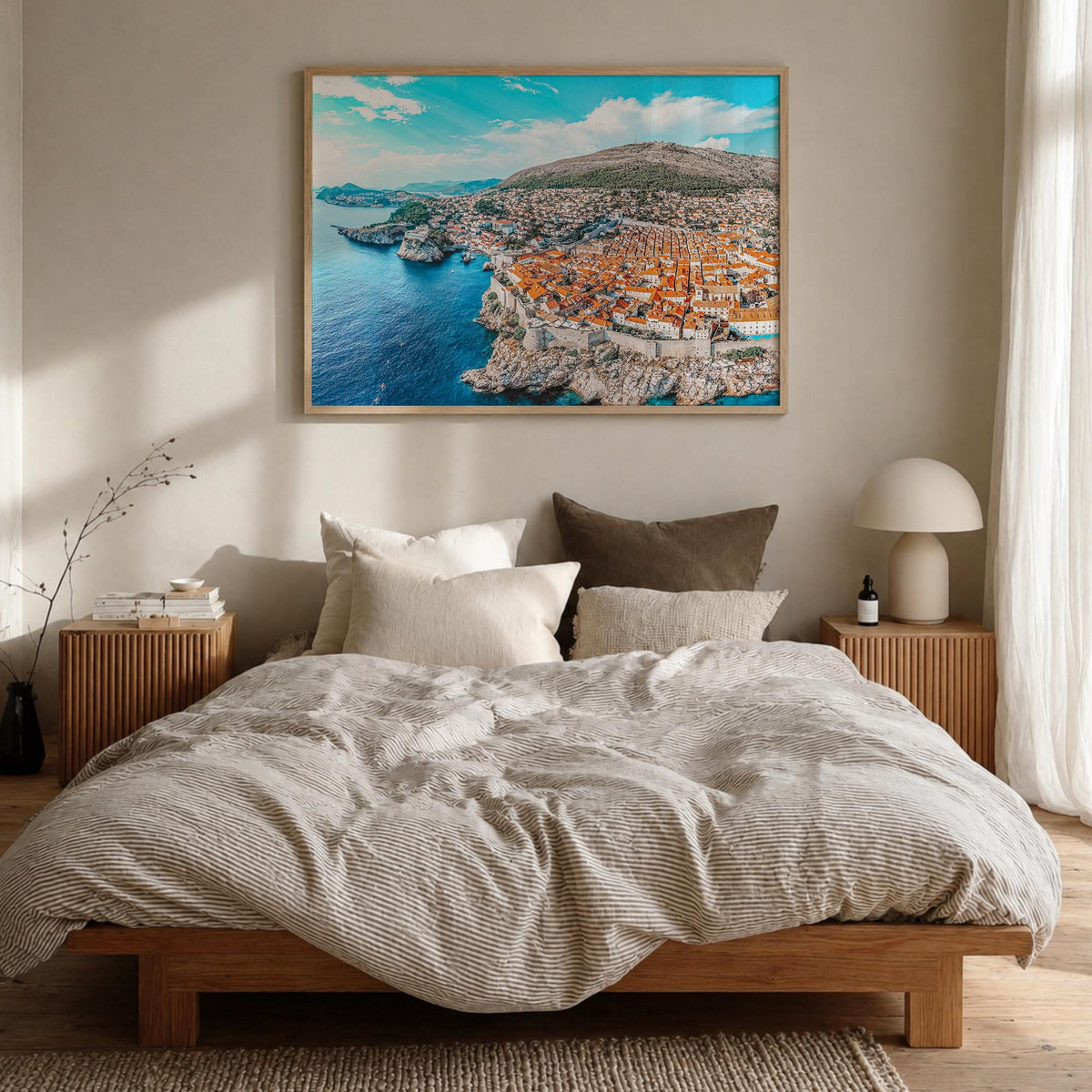 Croatia colorful photo poster of Europe – horizontal wall art in natural wood frame, hanging on wall