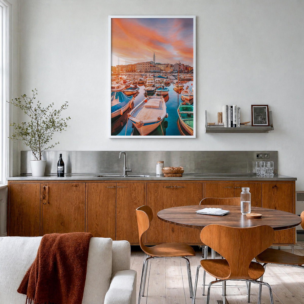 Croatia no. 2 colorful photo poster of Europe – vertical wall art in white wood frame, hanging on wall