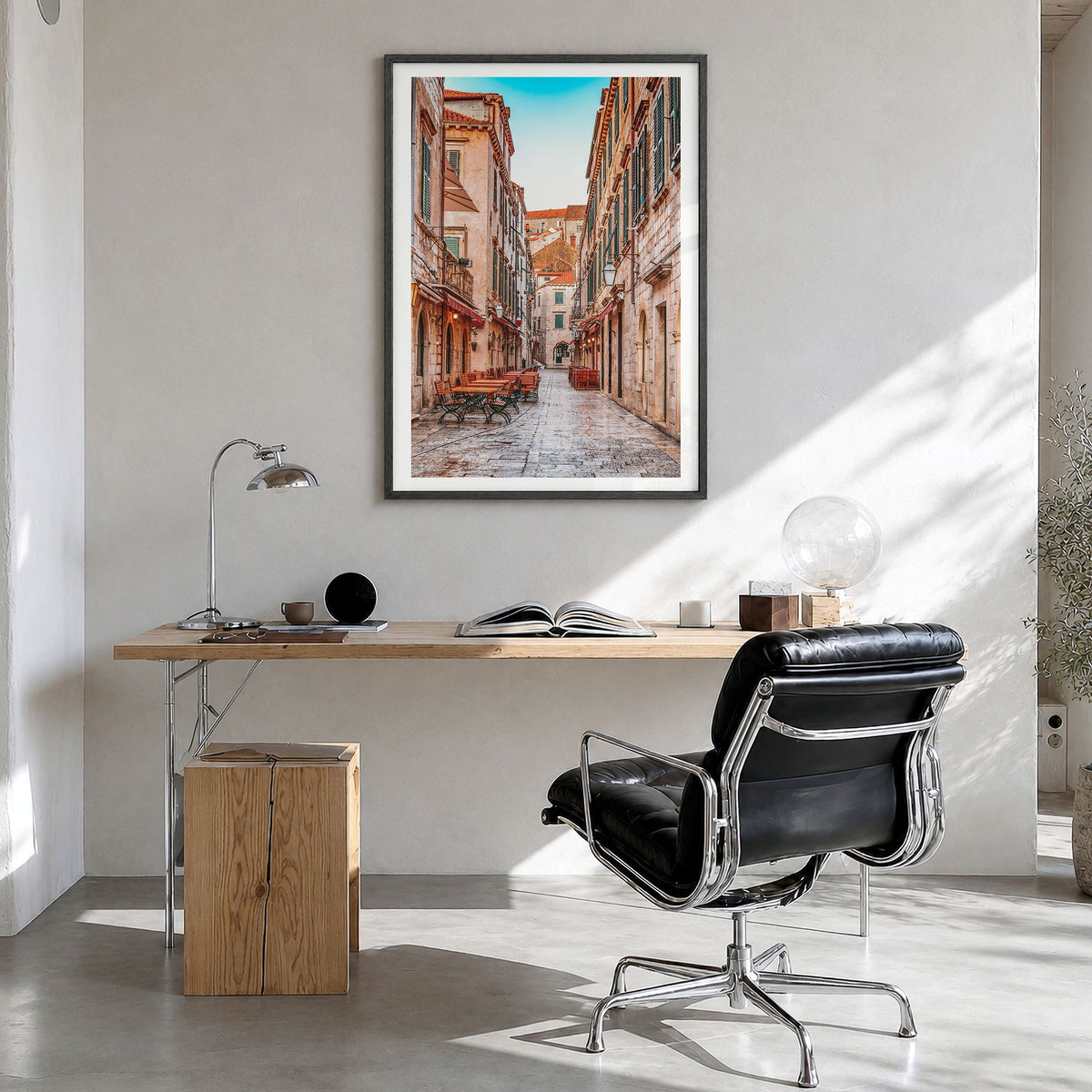 Croatia Photo No 1 Poster in a black wood frame, hanging in a bright home office, white border