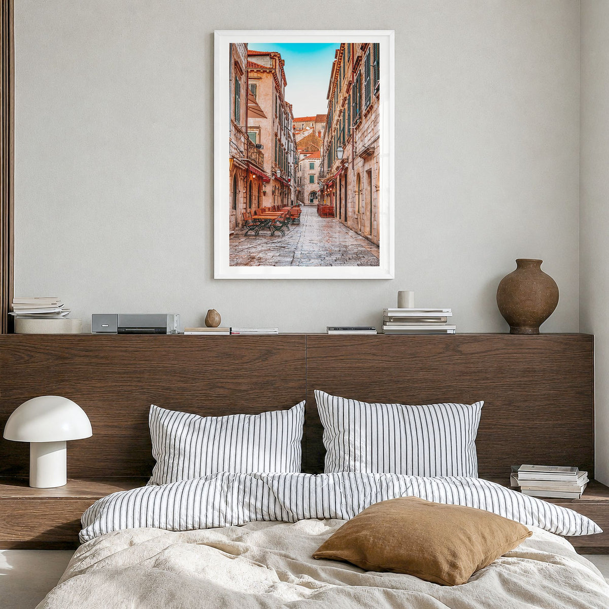 Croatia Photo No 1 Poster in a white wood frame, hanging in a bedroom, white border