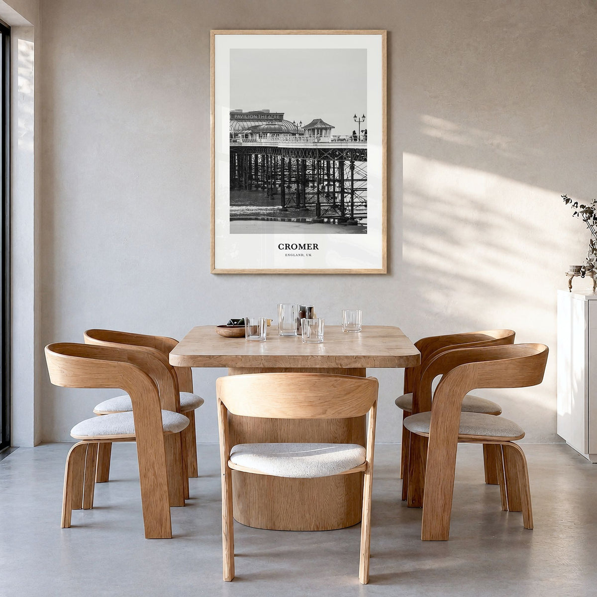 Cromer Classic Poster in a natural wood frame, hanging in a dining room
