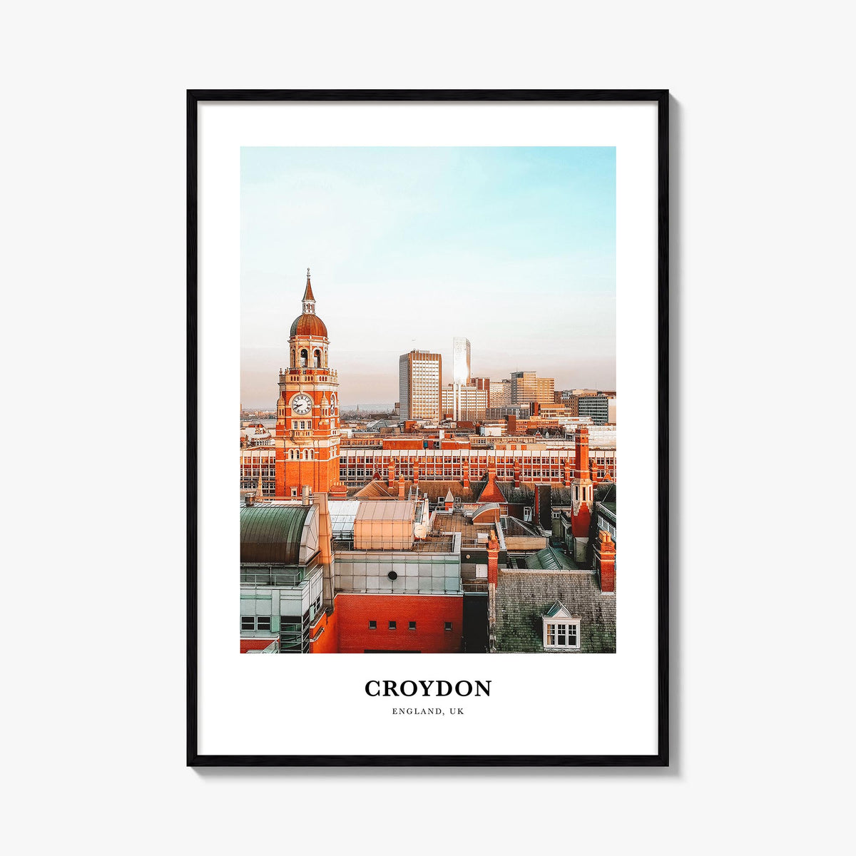 Croydon colorful classic poster of United Kingdom – vertical wall art, unframed print shown in interior mockup