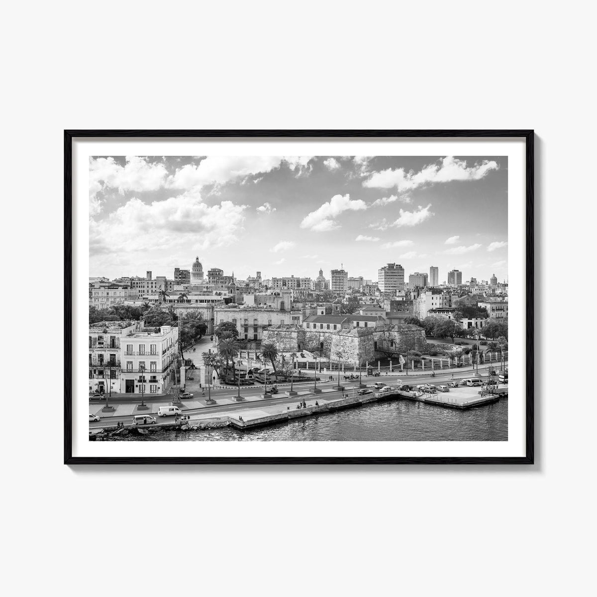 Cuba black & white photo poster of Caribbean – horizontal wall art, unframed print shown in interior mockup