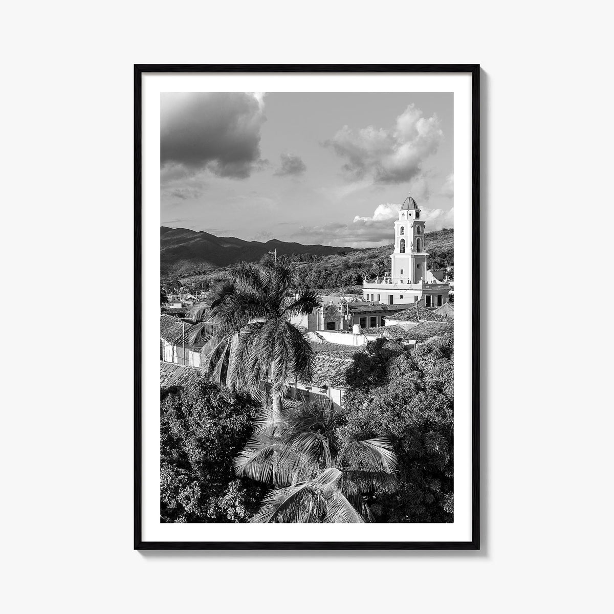 Cuba black & white photo poster of Caribbean – vertical wall art, unframed print shown in interior mockup