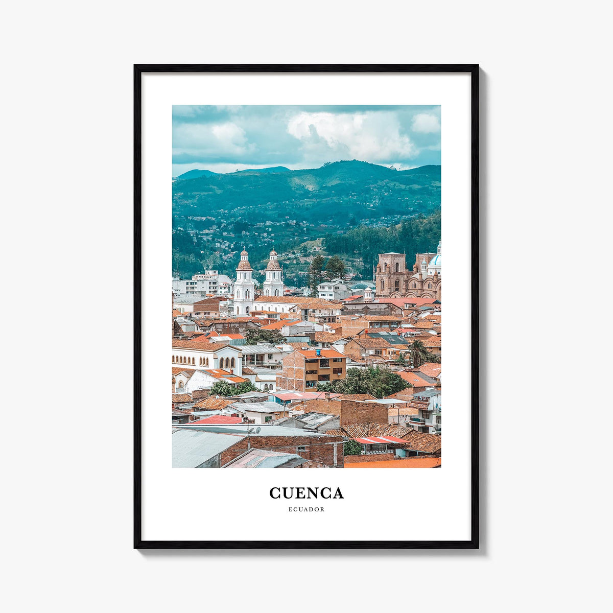 Cuenca, Ecuador colorful classic poster of Ecuador – vertical wall art, unframed print shown in interior mockup