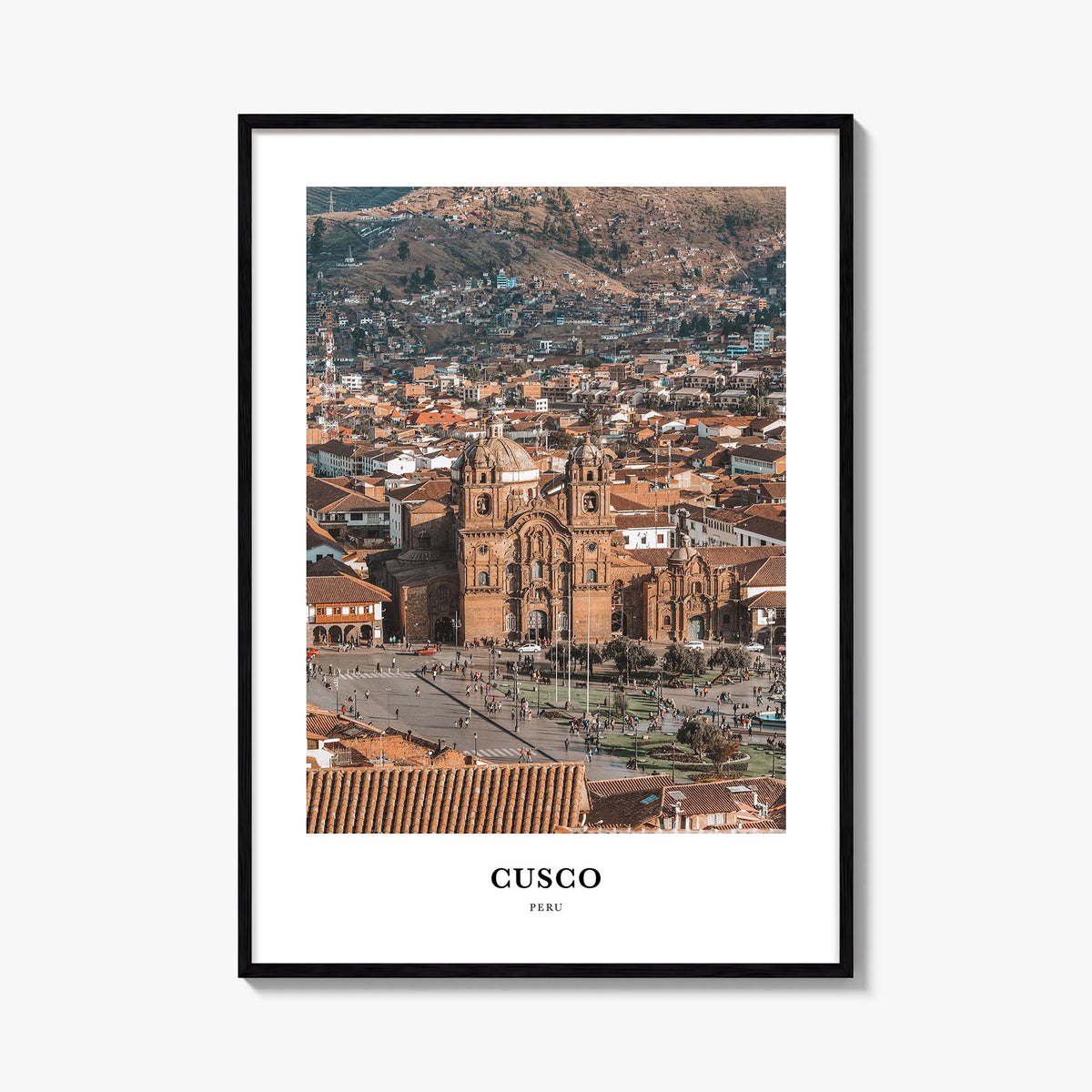 Cusco colorful classic poster of Peru – vertical wall art, unframed print shown in interior mockup