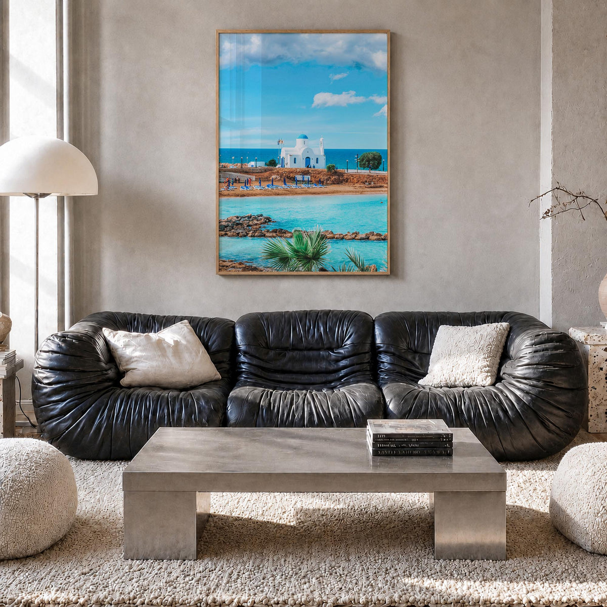 Cyprus colorful photo poster of Europe – vertical wall art in natural wood frame, hanging on wall