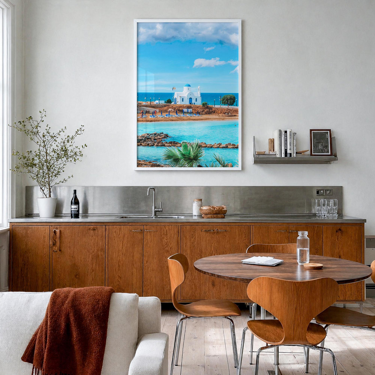 Cyprus colorful photo poster of Europe – vertical wall art in white wood frame, hanging on wall