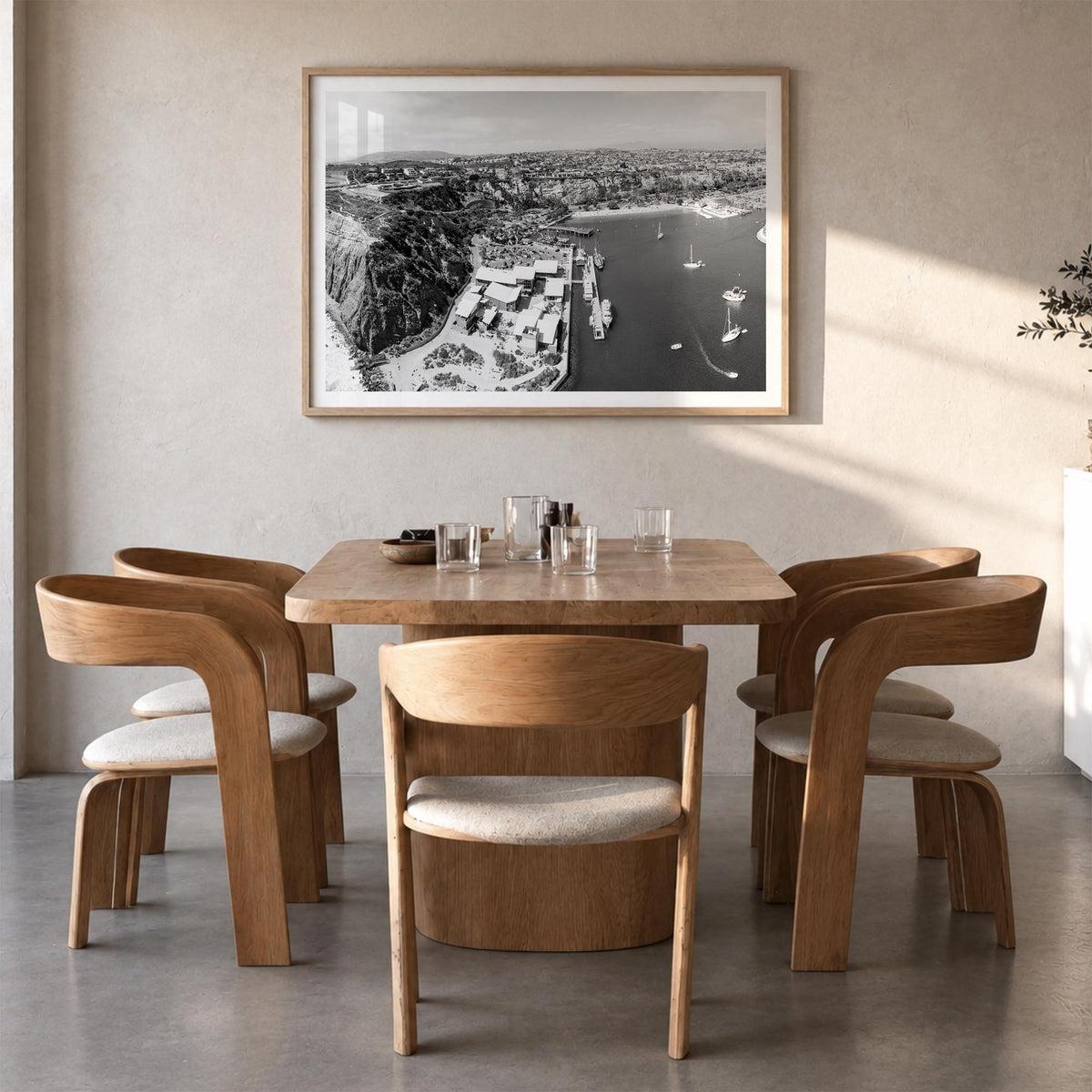 Dana Point black & white photo poster of California, USA – horizontal wall art in natural wood frame with white border, hangi