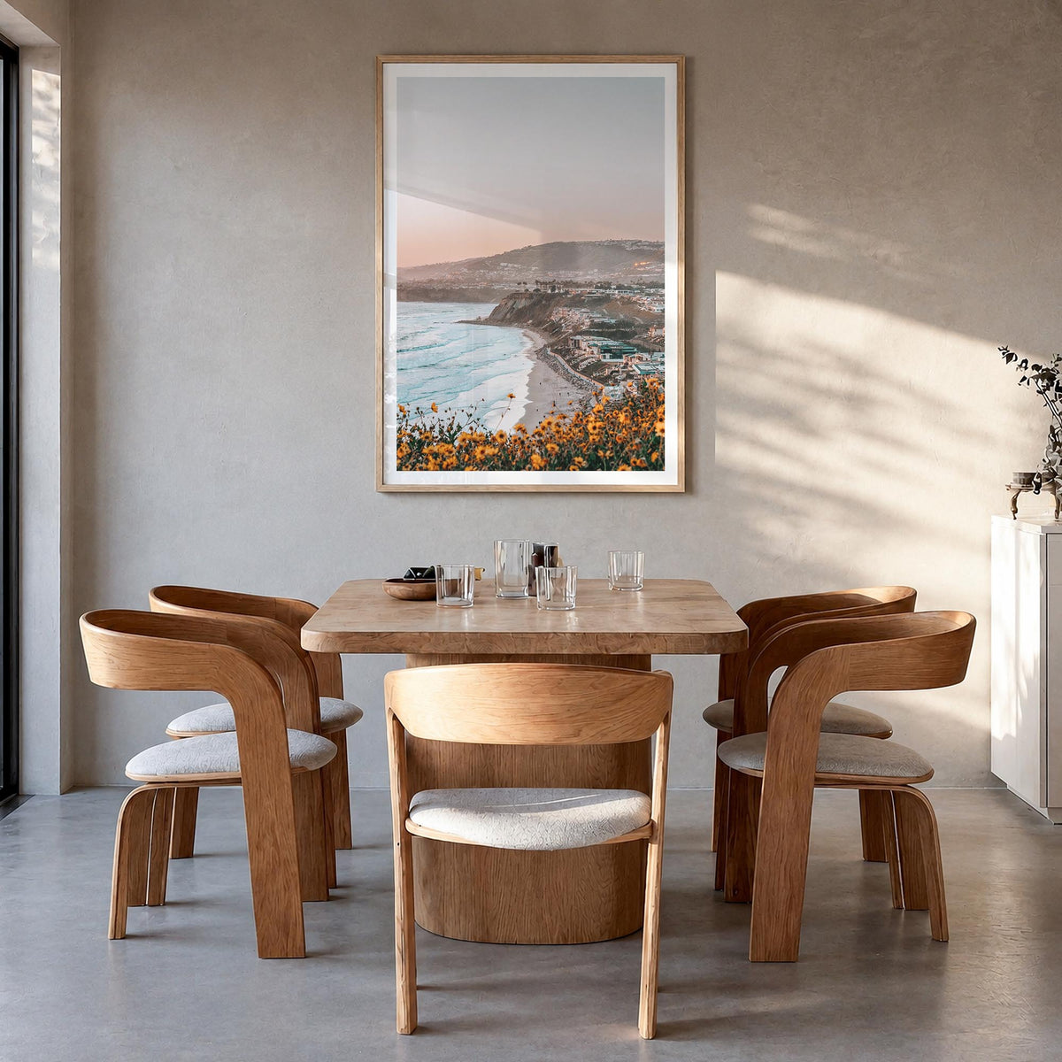 Dana Point no. 3 colorful photo poster of California, USA – vertical wall art in natural wood frame with white border, hangin