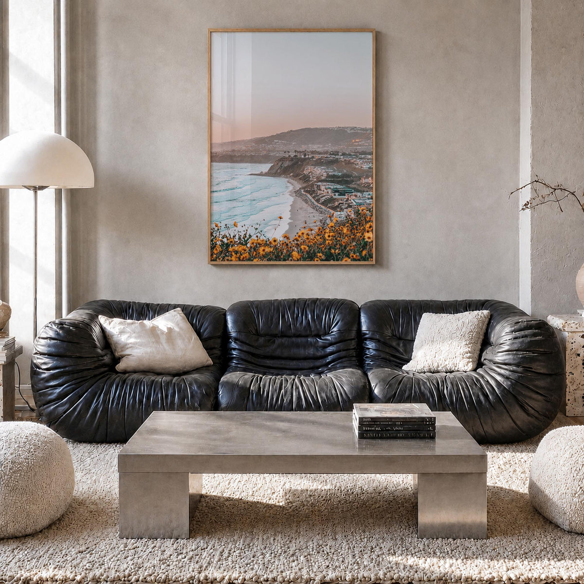 Dana Point no. 3 colorful photo poster of California, USA – vertical wall art in natural wood frame, hanging on wall
