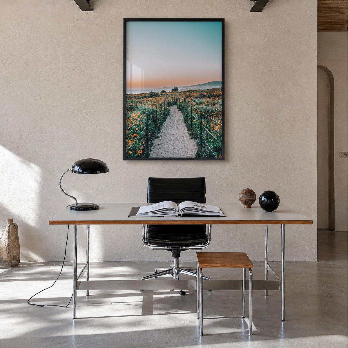 Dana Point no. 1 colorful photo poster of California, USA – vertical wall art in black wood frame, hanging on wall