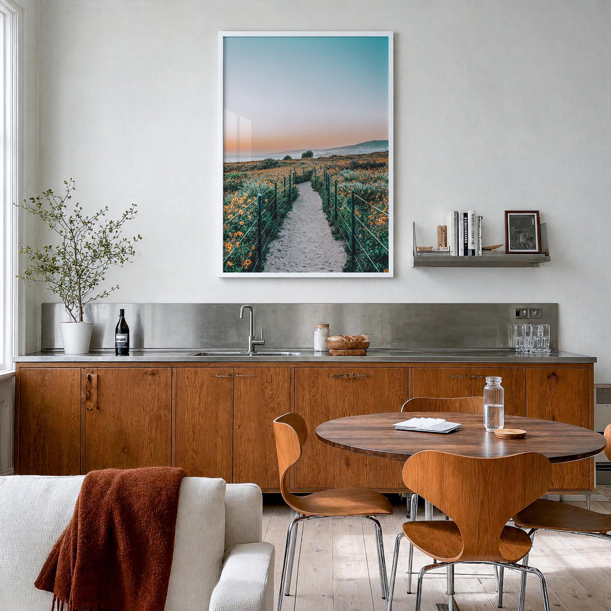 Dana Point no. 1 colorful photo poster of California, USA – vertical wall art in white wood frame, hanging on wall