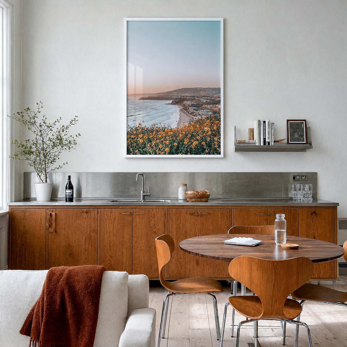 Dana Point no. 2 colorful photo poster of California, USA – vertical wall art in white wood frame, hanging on wall
