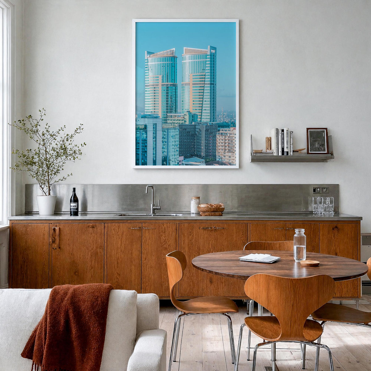 Dar es Salaam colorful photo poster of Tanzania – vertical wall art in white wood frame, hanging on wall