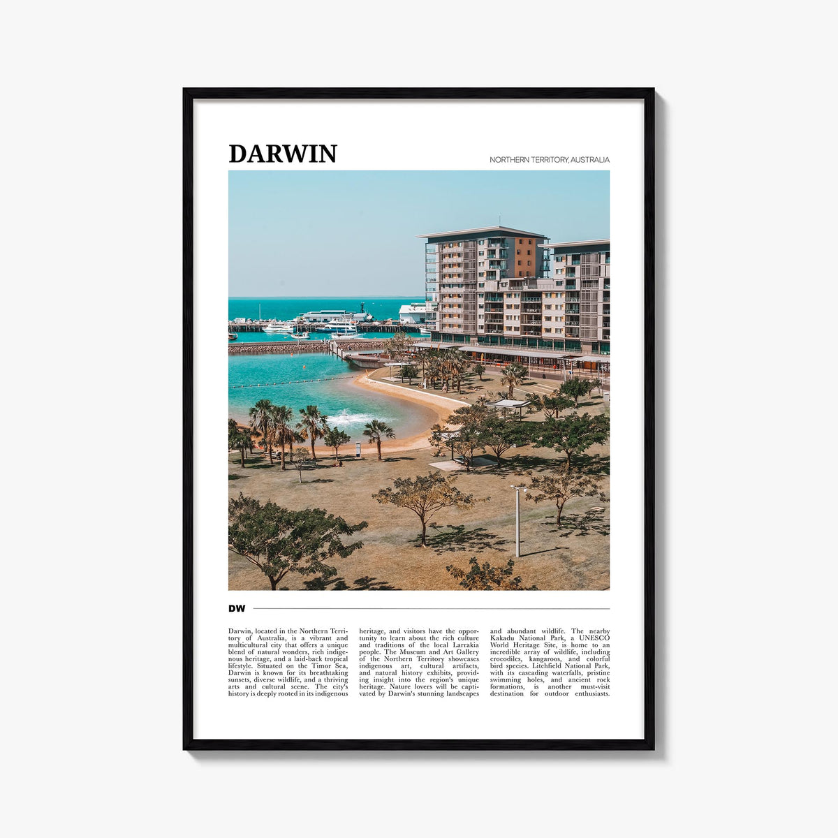 Darwin colorful travel poster of Australia – vertical wall art, unframed print shown in interior mockup