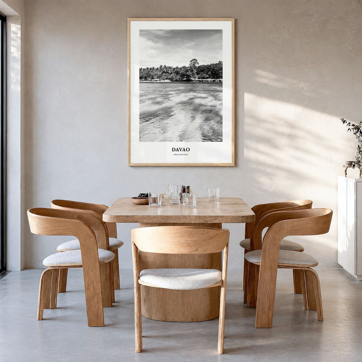 Davao Classic Poster in a natural wood frame, hanging in a dining room