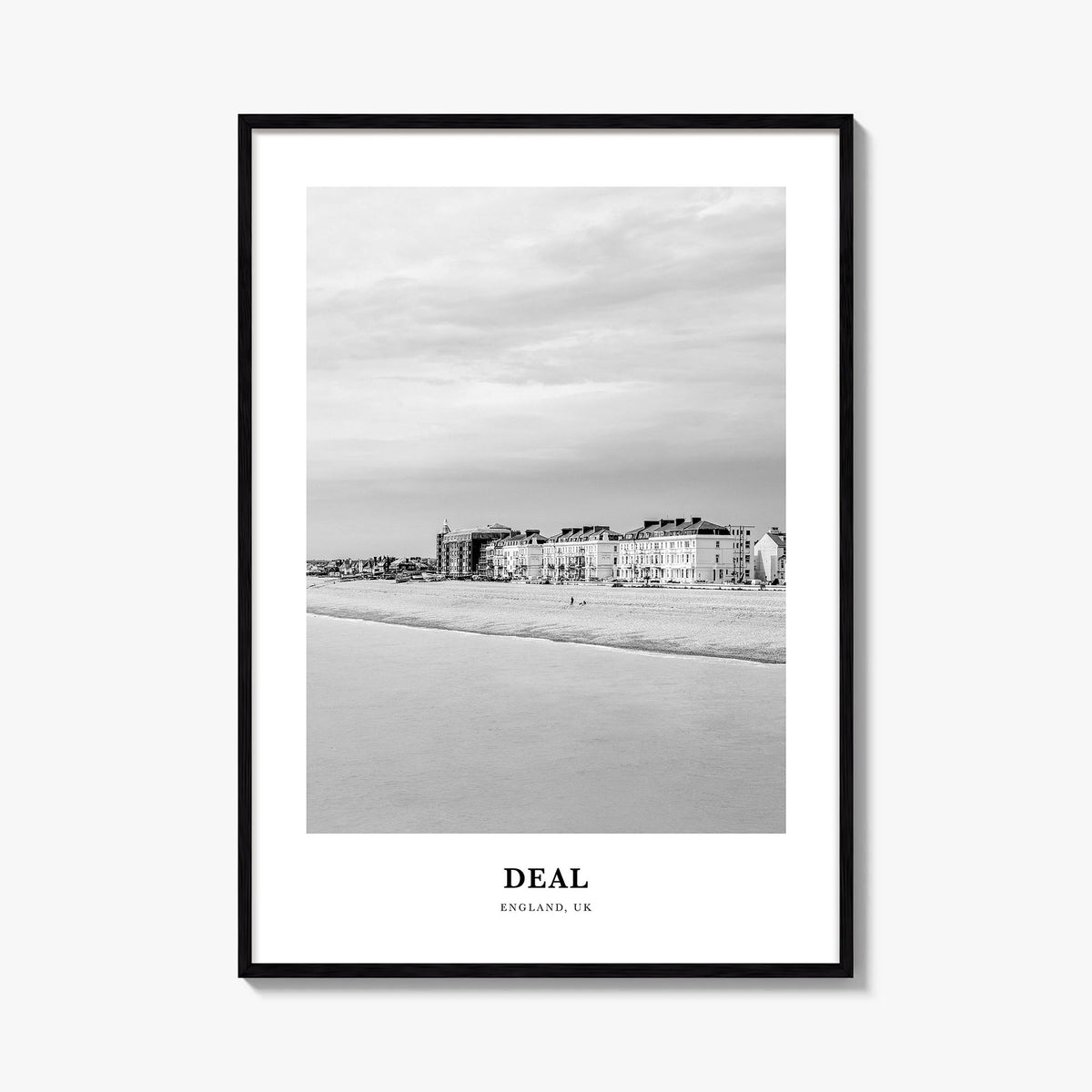 Deal black & white classic poster of England, UK – vertical wall art, unframed print shown in interior mockup