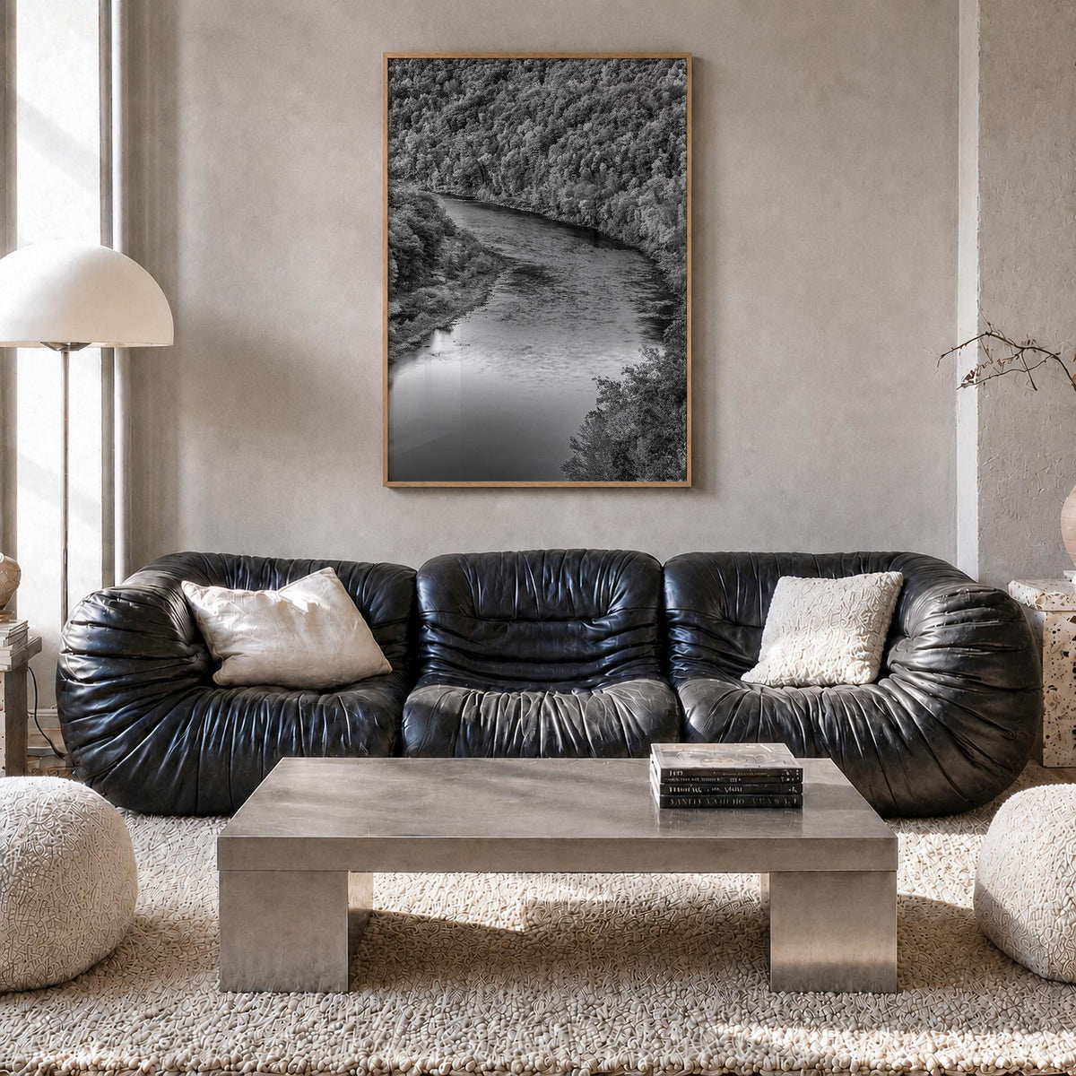 Delaware black & white photo poster of United States – vertical wall art in natural wood frame, hanging on wall