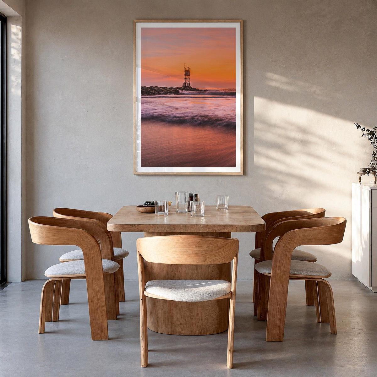 Delaware colorful photo poster of United States – vertical wall art in natural wood frame with white border, hanging on wall