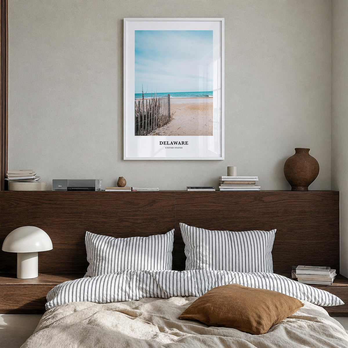 Delaware no. 2 colorful classic poster of United States – vertical wall art in white wood frame, hanging on wall