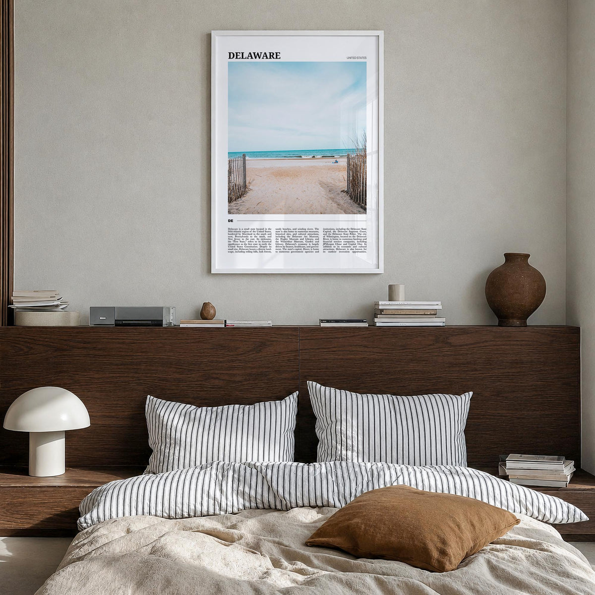 Delaware no. 2 colorful travel poster of United States – vertical wall art in white wood frame, hanging on wall