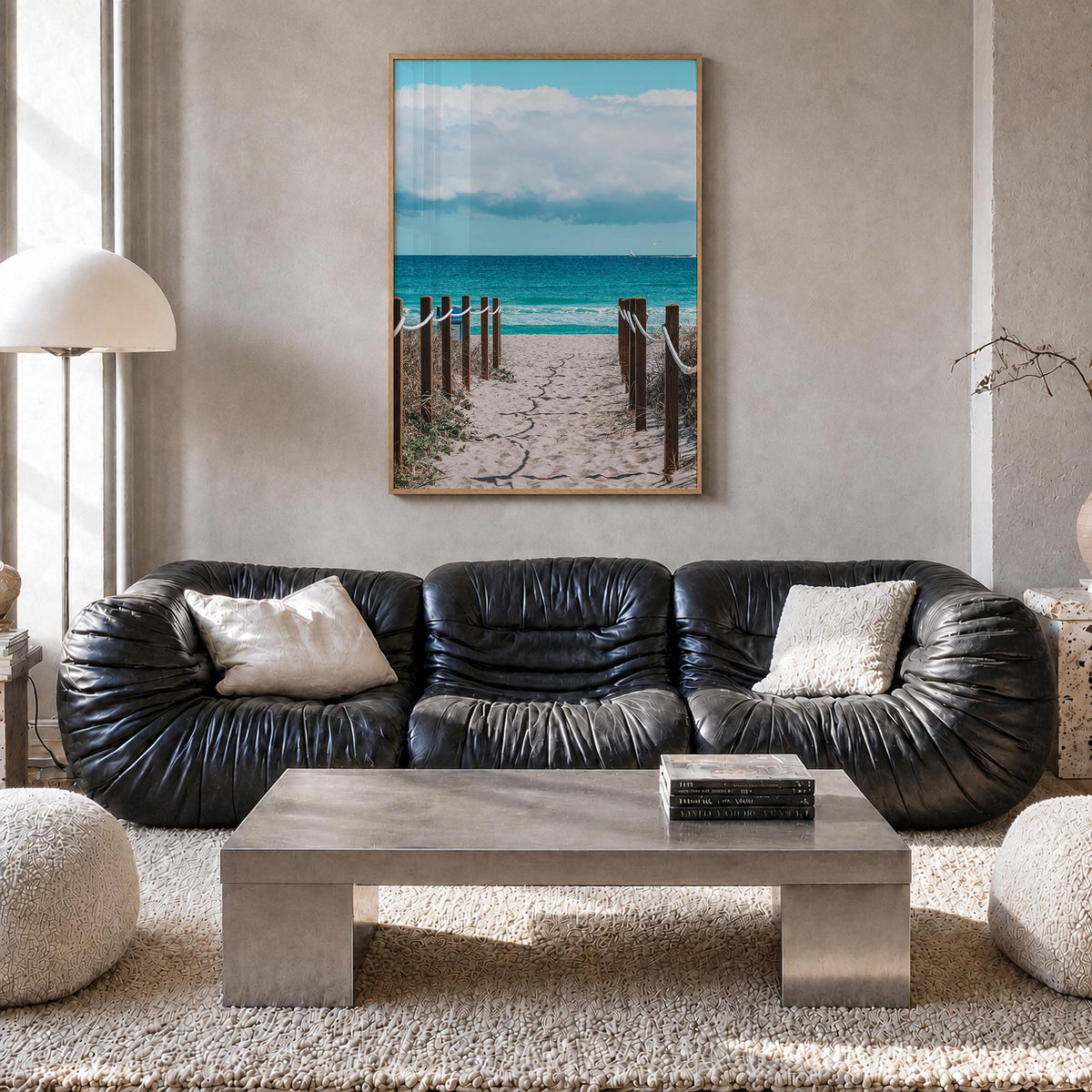Delray Beach colorful photo poster of Florida, USA – vertical wall art in natural wood frame, hanging on wall