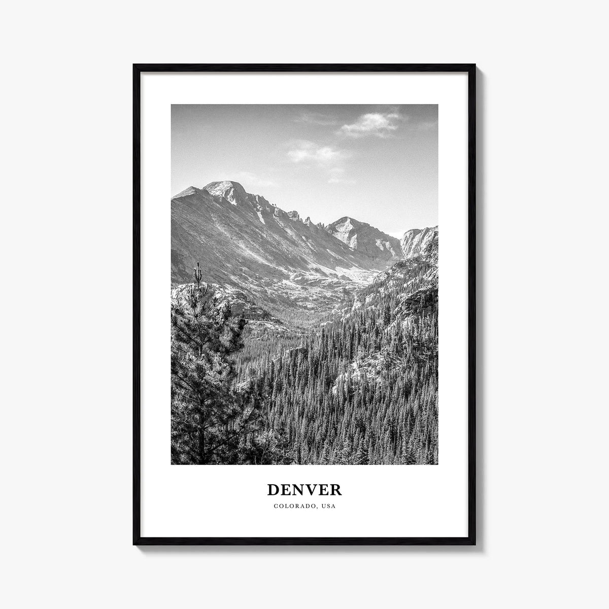 Denver no. 2 black & white classic poster of Colorado, USA – vertical wall art, unframed print shown in interior mockup
