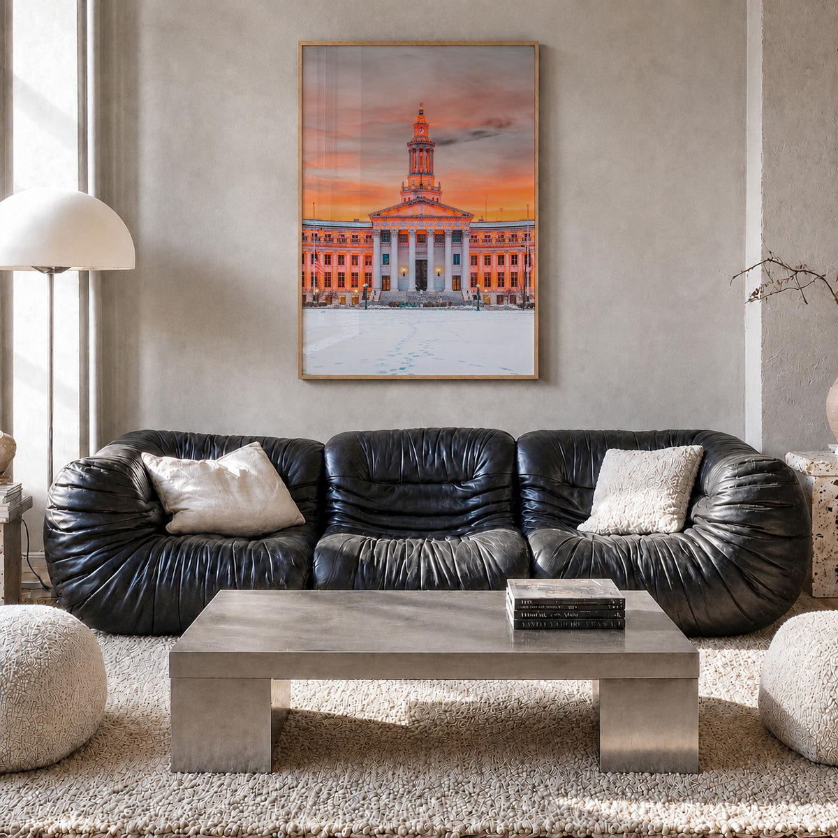 Denver no. 2 colorful photo poster of Colorado, USA – vertical wall art in natural wood frame, hanging on wall