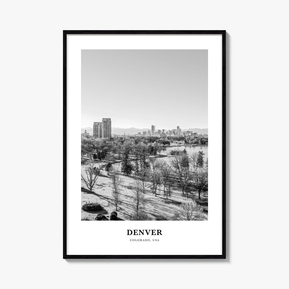 Denver no. 3 black & white classic poster of Colorado, USA – vertical wall art, unframed print shown in interior mockup