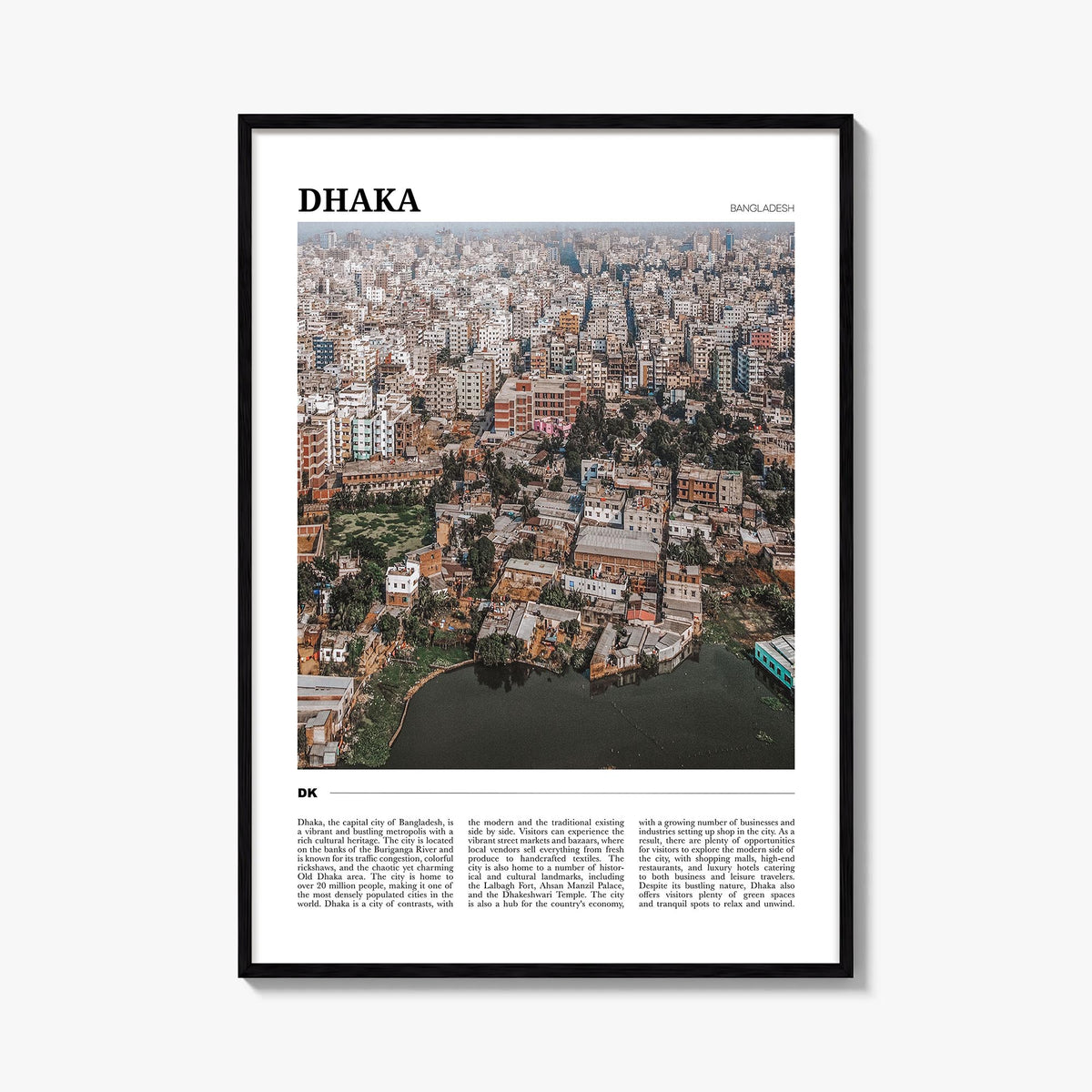 Dhaka colorful travel poster of Bangladesh – vertical wall art, unframed print shown in interior mockup