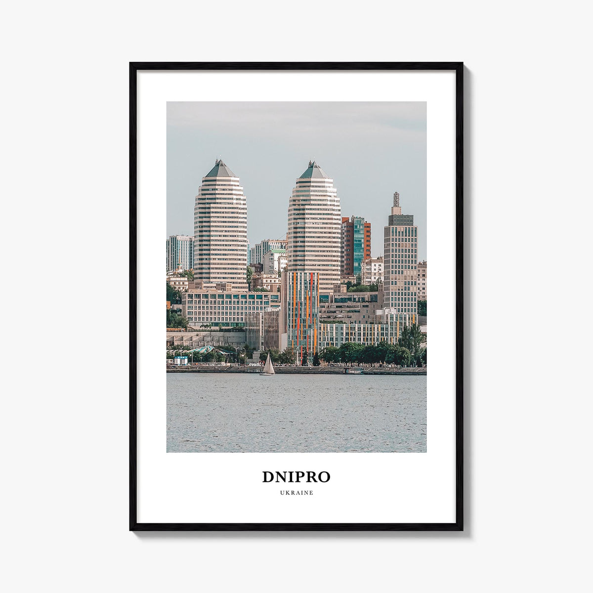 Dnipro colorful classic poster of Ukraine – vertical wall art, unframed print shown in interior mockup
