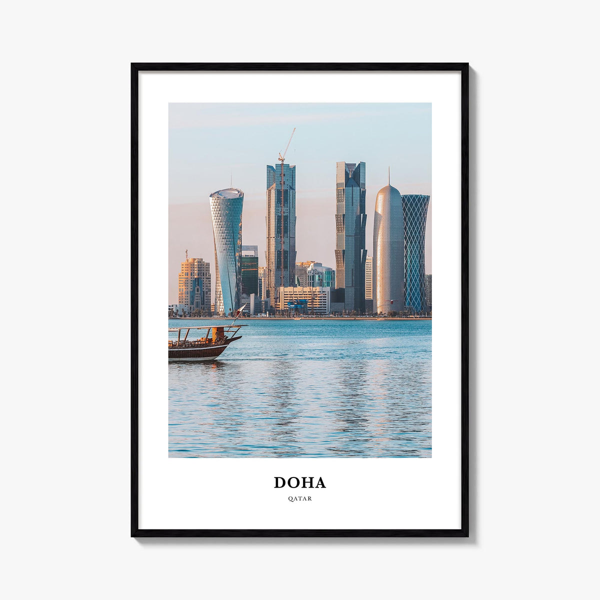 Doha colorful classic poster of Qatar – vertical wall art, unframed print shown in interior mockup