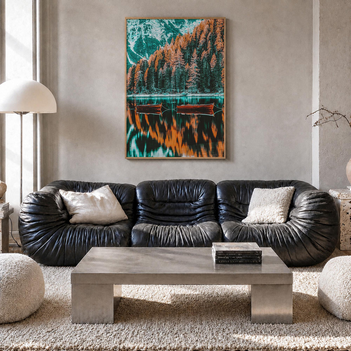 Dolomites no. 1 colorful photo poster of Italy – vertical wall art in natural wood frame, hanging on wall