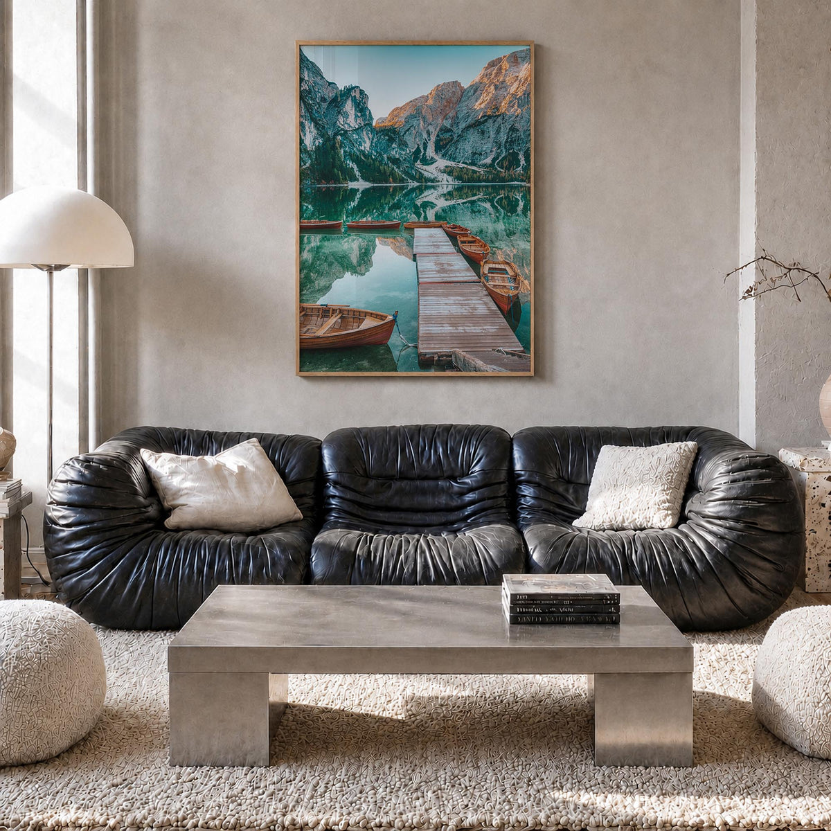 Dolomites no. 3 colorful photo poster of Italy – vertical wall art in natural wood frame, hanging on wall