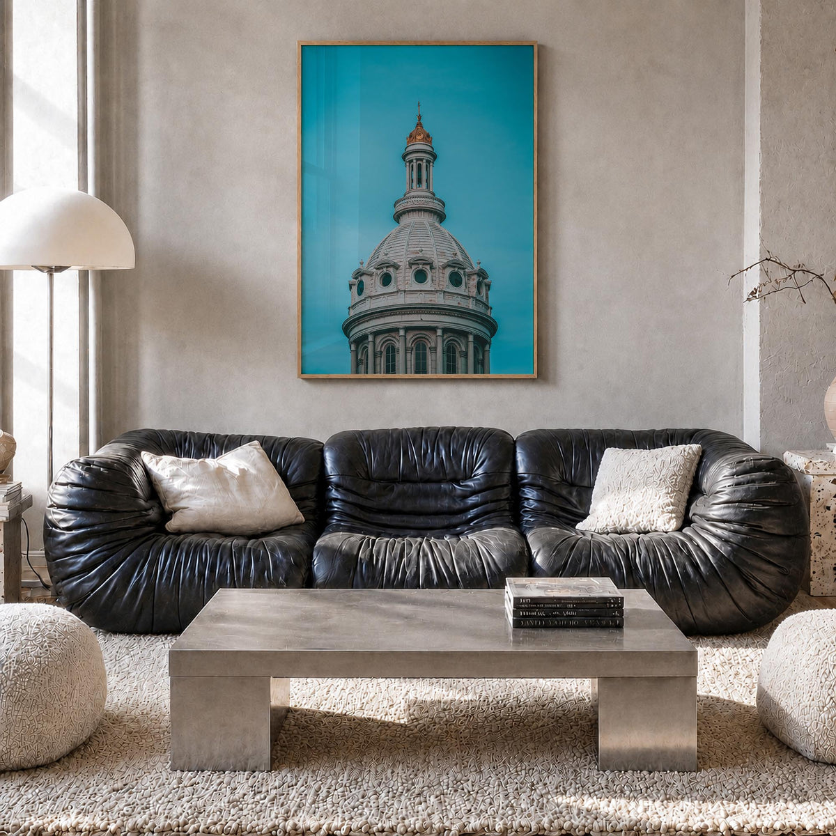 Dome of City Hall colorful photo poster – vertical wall art in natural wood frame, hanging on wall